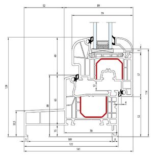 Aluplast IDEAL 4000 Monoblock 120mm Fenster Round-Line 129mm - 140x16 - 140x22