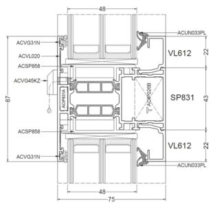 Aliplast Superial Tür glasteilender Kämpfer 87mm - SP831