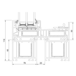 Drutex Iglo Edge Slide unten fest mit Rahmenverbreitung