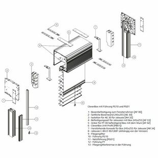 Raffstore CleverBox Führungsschiene Typ PG10 Explosionszeichnung