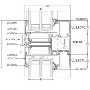 Aliplast Superial Tür glasteilender Kämpfer 77mm - SP830