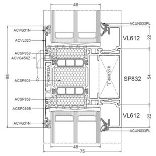 Aliplast Superial i+ Tür glasteilender Kämpfer 98mm - SP832