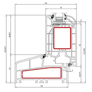 Aluplast IDEAL 4000 NL Tür innen öffnend Classic-Line 152mm - 140x53 - 140x33