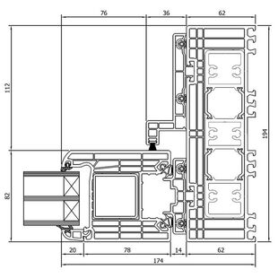 Drutex Iglo HS Tür Rahmen mit Schiebeflügel Detailzeichnung