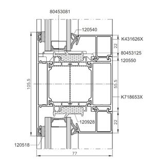 Aluprof MB-77hi Kämpfersprosse 105,5 mm Detailzeichnung