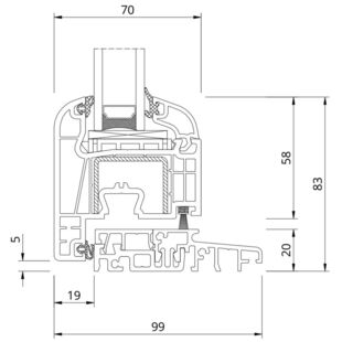 Drutex Iglo EXT Balkontür mit Schwelle 20mm Detailzeichnung - 50016 DKS 2.1.0