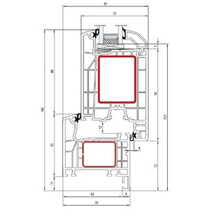 Aluplast IDEAL 4000 Monoblock 70mm Tür innen öffnend Classic-Line 153mm Flosse 15mm - 140x12 - 140x33