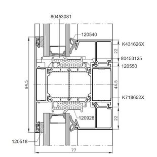 Aluprof MB-77hi Kämpfersprosse 94,5 mm Detailzeichnung