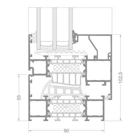 Alufenster Aliplast Star 90 i+ Profilschnitt