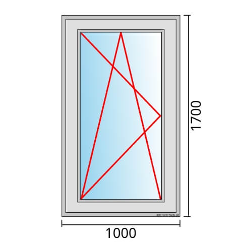 Einflügeliges Fenster 100x170 cm mit Dreh-Kipp-Links Öffnung