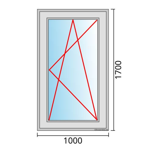 Einflügeliges Fenster 100x170 cm mit Dreh-Kipp-Rechts Öffnung