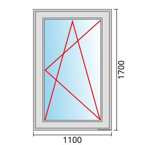 Einflügeliges Fenster 110x170 cm mit Dreh-Kipp-Rechts Öffnung