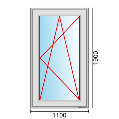 Einflügeliges Fenster 110x190 cm mit Dreh-Kipp-Rechts Öffnung