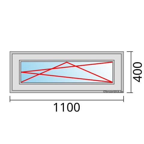 Einflügeliges Fenster 110x40 cm mit Dreh-Kipp-Rechts Öffnung