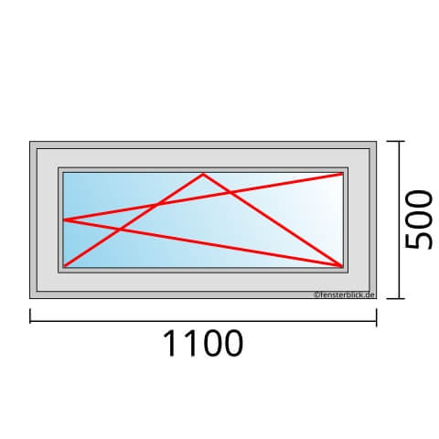 Einflügeliges Fenster 110x50 cm mit Dreh-Kipp-Rechts Öffnung