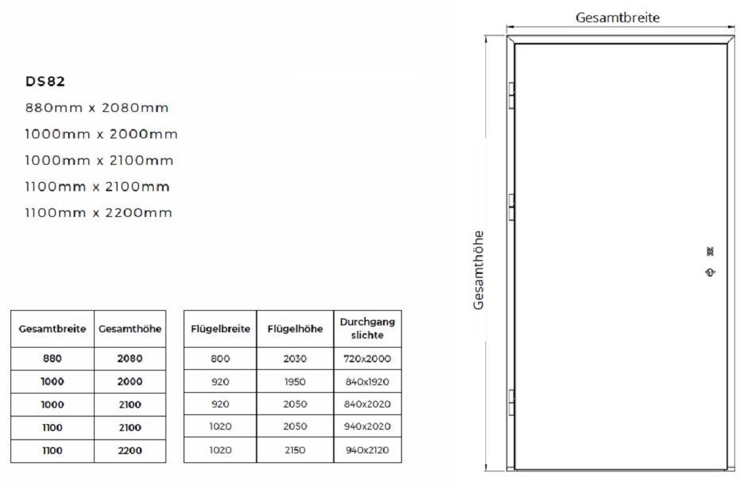 Haustür DS-82 mit thermischer Trennung - Maße