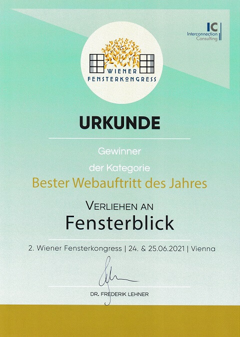 WFK.Award "Bester Webauftritt des Jahres" für Fensterblick