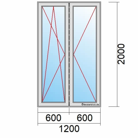 Balkontür 1200x2000 mm 2-flügelig Dreh-Kipp-Links & Dreh-Rechts mit Stulp