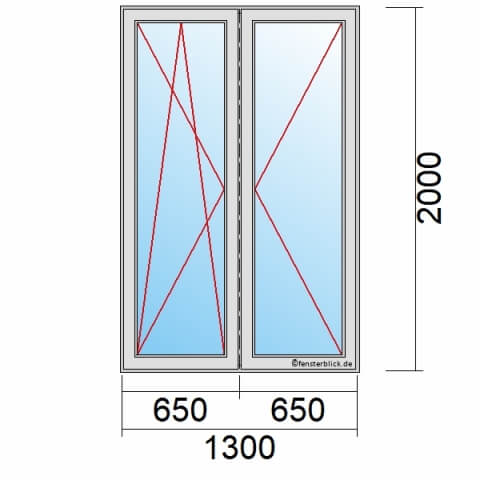 Balkontür 130x200 cm 2-flügelig Dreh-Kipp-Links & Dreh-Rechts mit Stulp technische Details