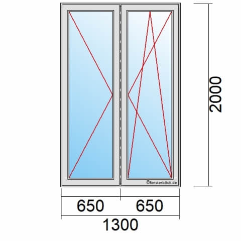 Balkontür 130x200 cm 2-flügelig Dreh-Links & Dreh-Kipp-Rechts mit Stulp technische Details