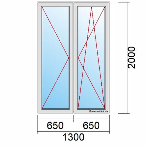 Balkontür 130x200 cm 2-flügelig Dreh-Links & Dreh-Kipp-Rechts technische Details