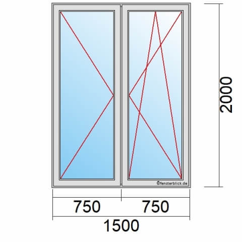Balkontür 150x200 cm 2-flügelig Dreh-Links & Dreh-Kipp-Rechts technische Details
