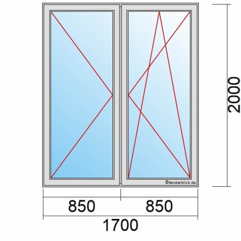 Balkontür 170x200 cm 2-flügelig Dreh-Links & Dreh-Kipp-Rechts technische Details