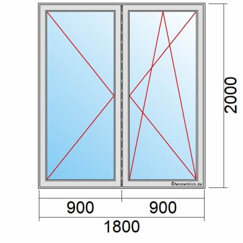 Balkontür 180x200 cm 2-flügelig Dreh-Links & Dreh-Kipp-Rechts mit Stulp technische Details