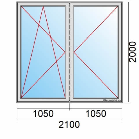 Balkontür 210x200 cm 2-flügelig Dreh-Kipp-Links & Dreh-Rechts mit Stulp technische Details