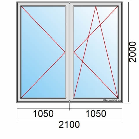 Balkontür 210x200 cm 2-flügelig Dreh-Links & Dreh-Kipp-Rechts technische Details