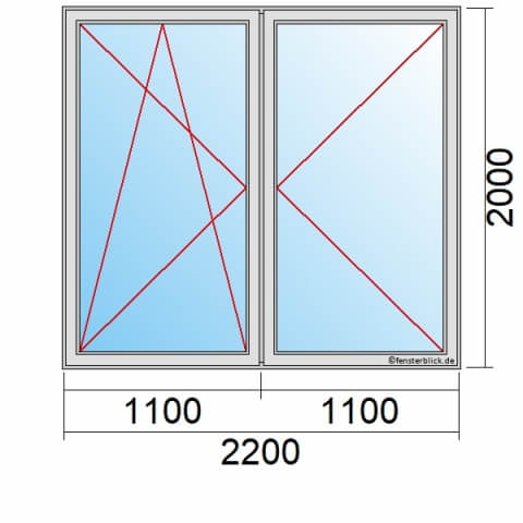 Balkontür 220x200 cm 2-flügelig Dreh-Kipp-Links & Dreh-Rechts technische Details