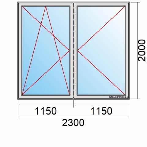 Balkontür 230x200 cm 2-flügelig Dreh-Kipp-Links & Dreh-Rechts mit Stulp technische Details