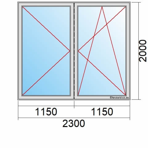 Balkontür 230x200 cm 2-flügelig Dreh-Links & Dreh-Kipp-Rechts mit Stulp technische Details