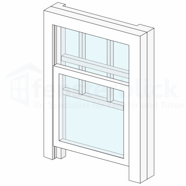 Vertikal-Schiebefenster englischer Bauart mit Gegengewichten im seitlichen  Rahmen