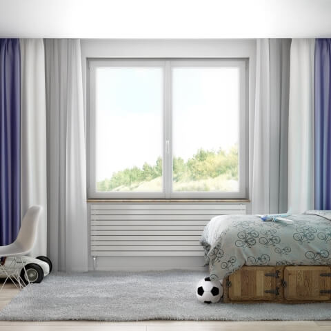 Kinderzimmer Fenster mit Stulp im minimalistischen Stil