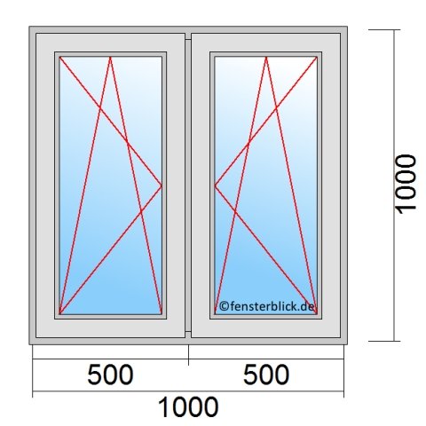 Fenster 1000x1000mm 2 Flüglig mit Pfosten technische Details