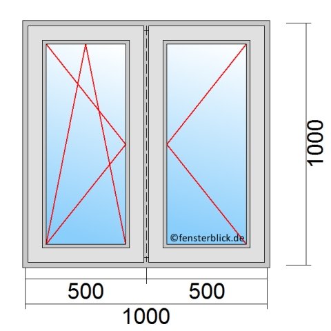 Fenster 1000x1000mm 2 Flüglig Stulpfenster technische Details