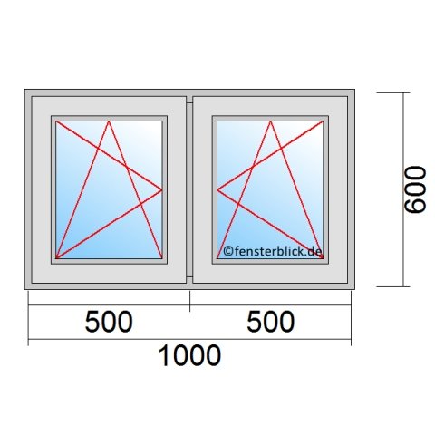 Fenster 1000x600mm 2 Flüglig mit Pfosten technische Details