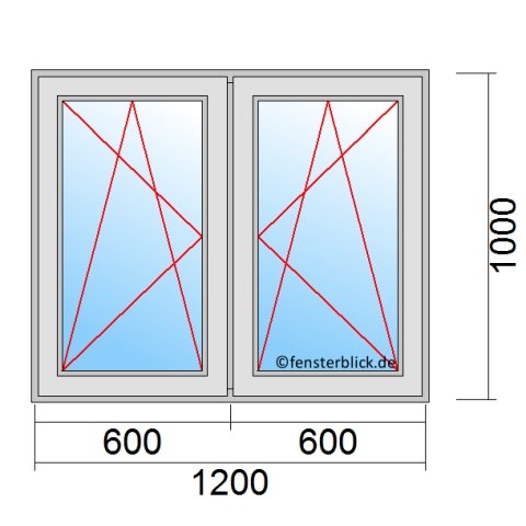 Fenster 1200x1000mm 2 Flüglig mit Pfosten technische Details