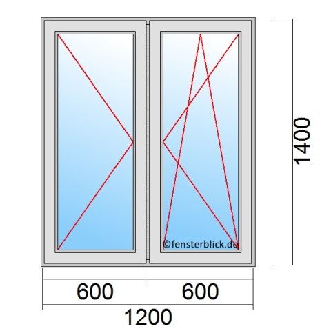 Fenster 1200x1400mm 2 flg Dreh/Dreh-Kipp mit Stulp technische Details