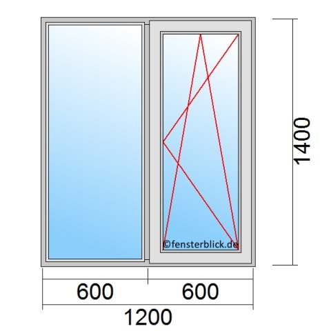 Fenster 1200x1400mm 2 flg Fenster Fest/Dreh-Kipp technische Details