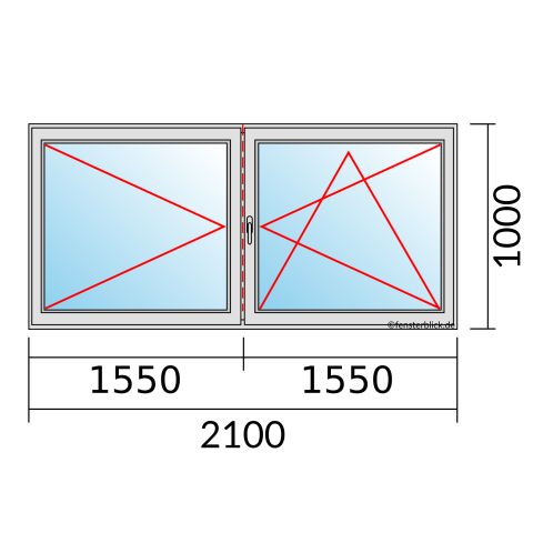 Fenster 2100x1000mm 2 flg Dreh/Dreh-Kipp mit Stulp technische Details