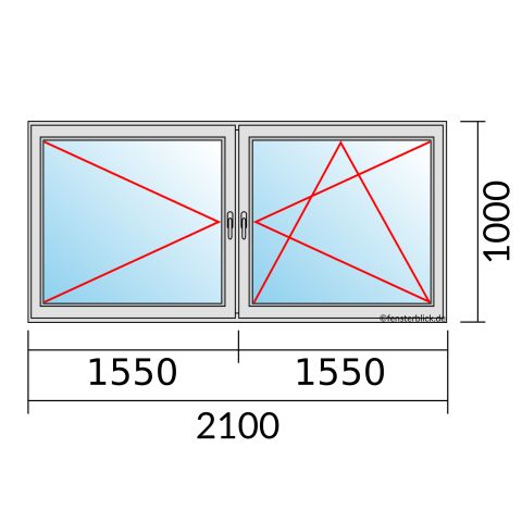 Fenster 2100x1000mm 2 flg Fenster Dreh/Dreh-Kipp technische Details