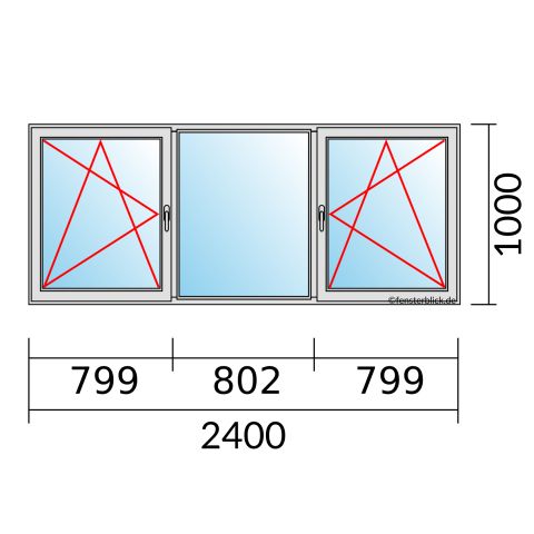 Fenster 2400x1000mm 3 flg Fenster DKL/Fest/DKR technische Details
