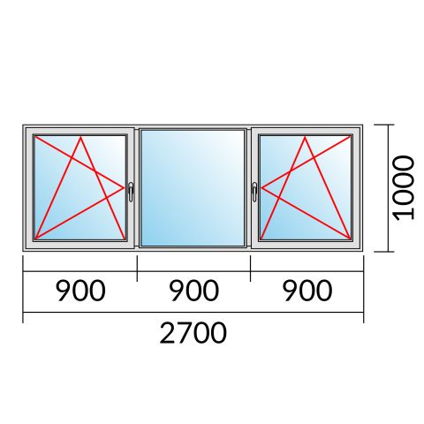Fenster 2700x1000mm 3 flg Fenster DKL/Fest/DKR technische Details