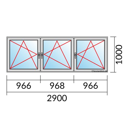 Fenster 2900x1000mm 3 flg Fenster DKL/DKR/DKR technische Details