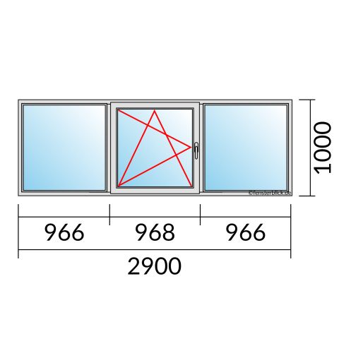 Fenster 2900x1000mm 3 flg Fenster Fest/Dreh-Kipp-links/Fest technische Details