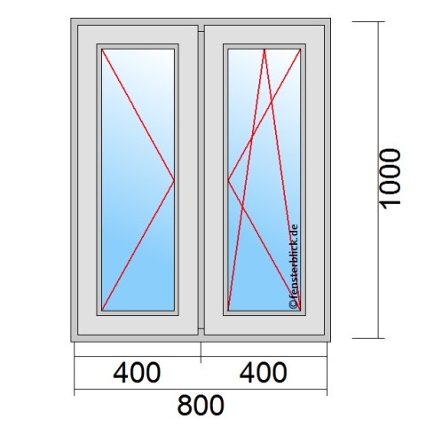 Fenster 80x100 cm mit Dreh-Links und Dreh-Kipp-Rechts Öffnung technische Details