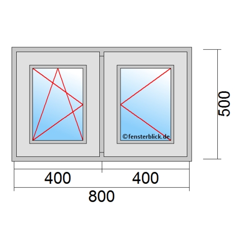 Fenster 80x50 cm mit Dreh-Kipp-Links & Dreh-Rechts Öffnung technische Details