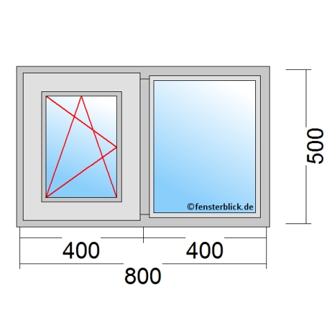 Fenster 80x50 cm mit Dreh-Kipp-Links Öffnung & Festverglasung ohne Rahmen technische Details